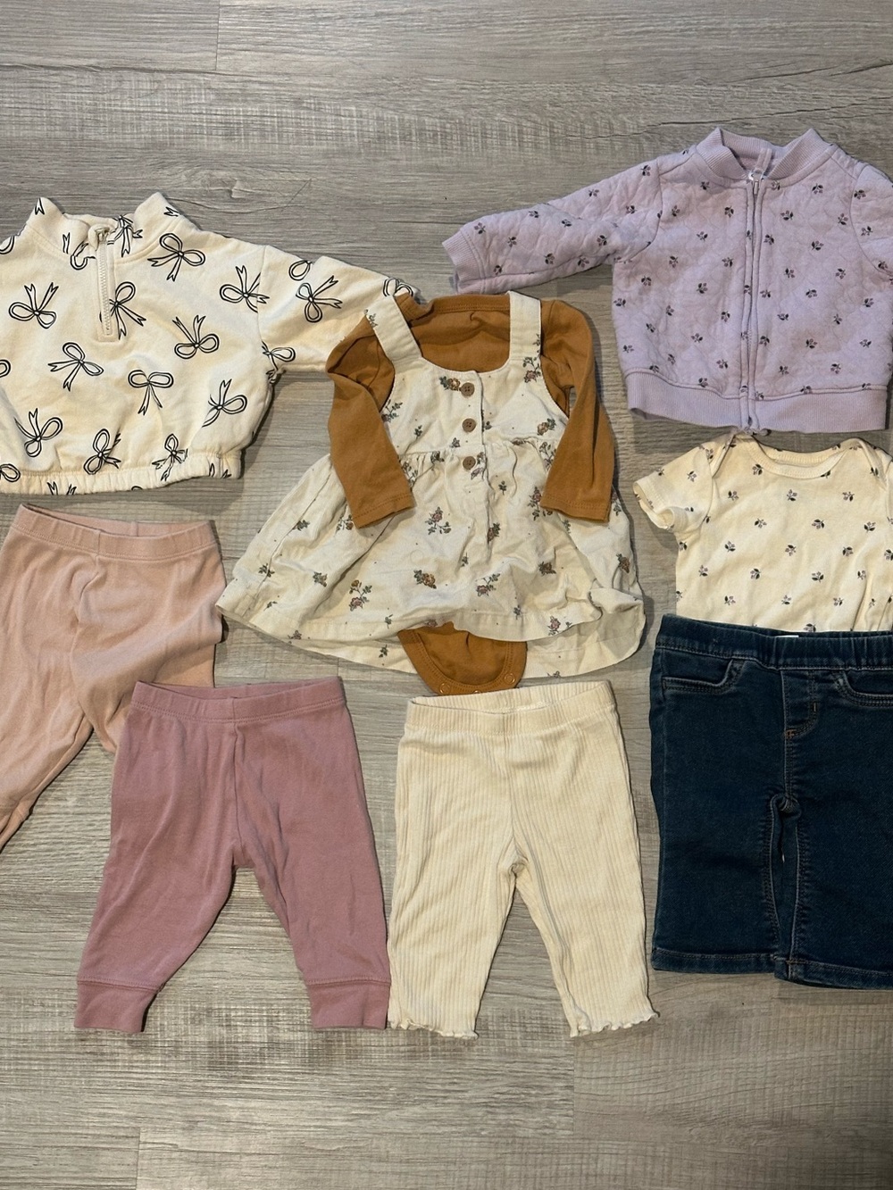 Autumn Baby Girl Clothing Lot - 0-3m Floral Pinafore Dress, Long Sleeve Bodysuit